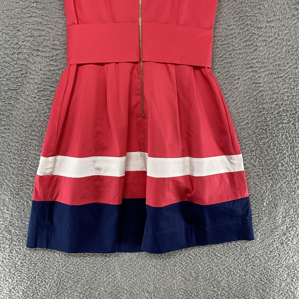 kate spade Sleeveless Colorblock Fit-and-Flare Dress in Coral, White & Navy - Picture 9 of 12